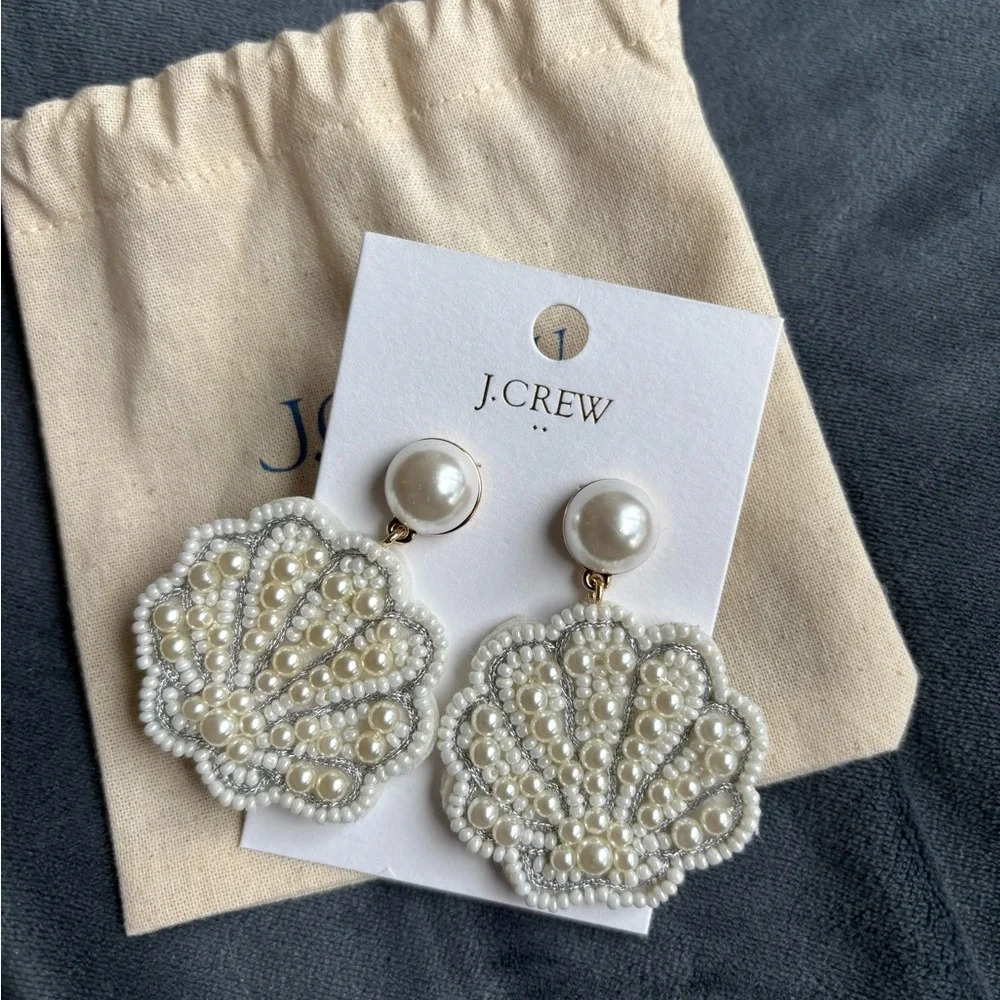 J. Crew White Pearl Beaded Shell Earrings - Picture 1 of 1